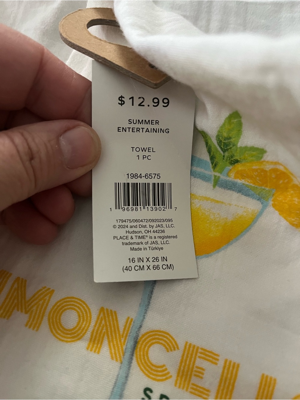 Limoncello Spritz Tea Towel - White with Yellow & Aqua Print - Picture 4 of 6
